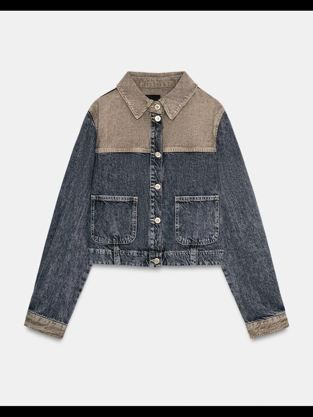 Zara Two-Tone Denim Jacket in Black and Tan